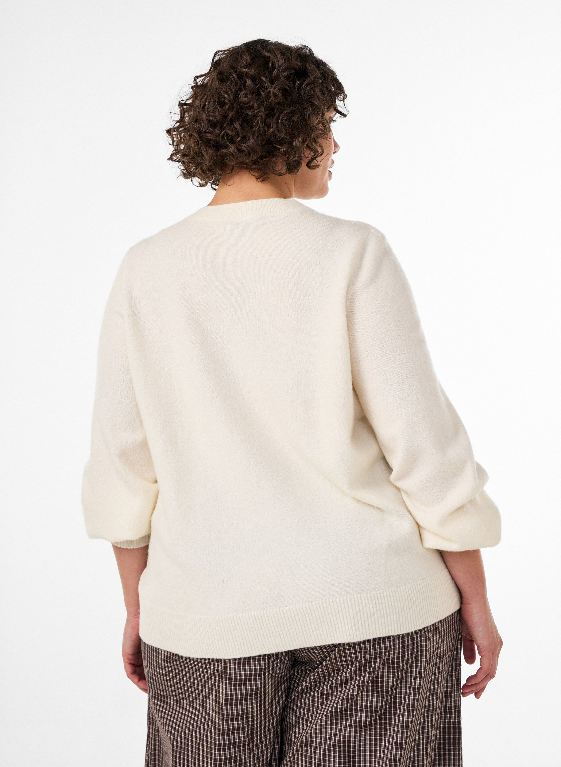ZizziCardigan in zacht breisel met goudkleurige knopen, Vanille, Model image number 2