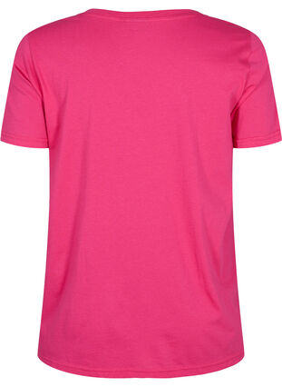 T-shirt en coton avec col en V et imprimé, Fuchsia Purple Love, Packshot image number 1