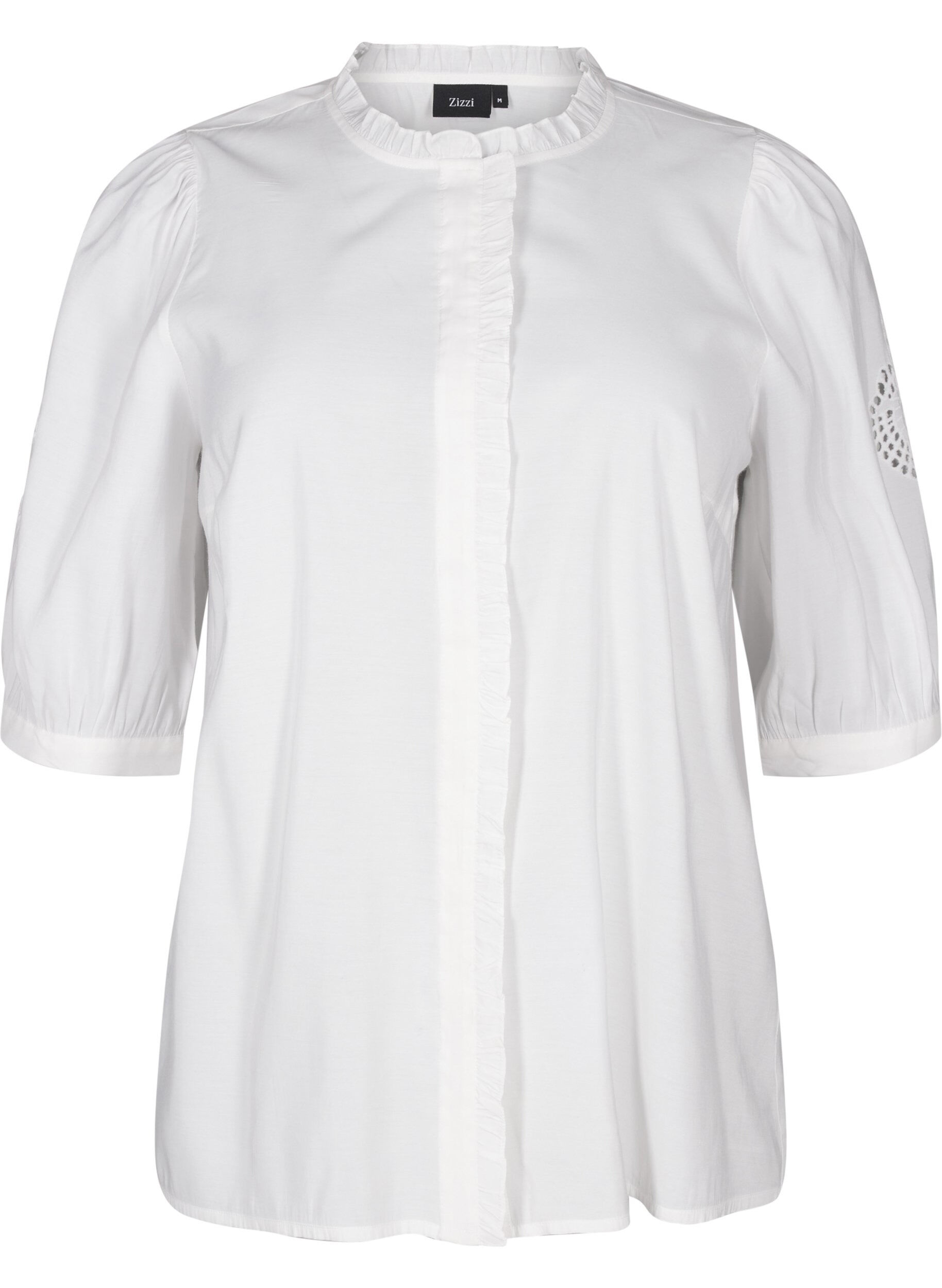 ZizziOverhemdblouse met ruches en broderie anglaise, Wit, Packshot image number 0