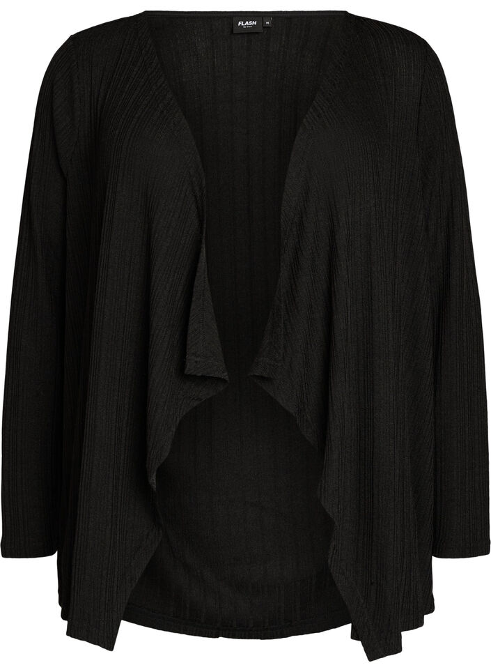 Cardigan ouvert en jersey textur&eacute;, Noir, Packshot image number 0