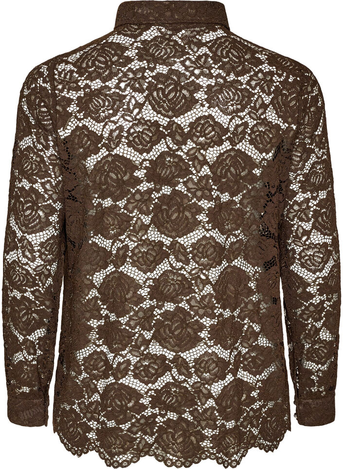 Kanten shirt met parelknopen, Bruin, Packshot image number 1