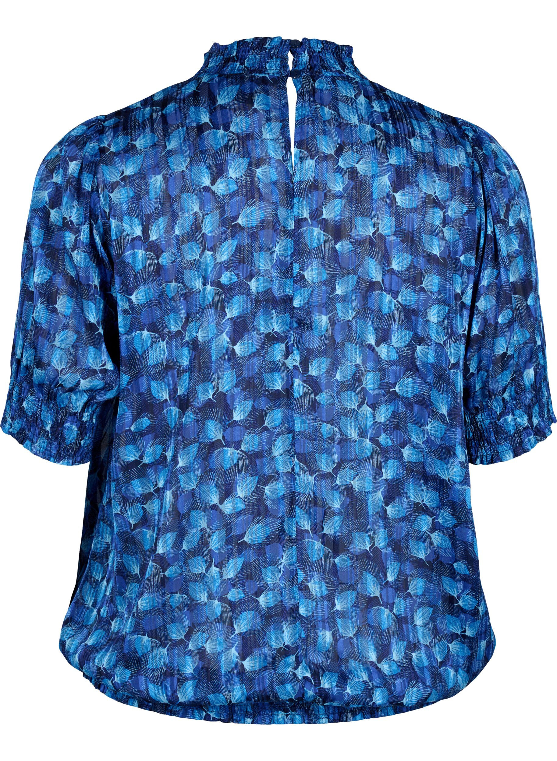 Zizzi Smock-blouse met korte mouwen en print, Navy Blazer Leaf AOP, Packshot image number 1