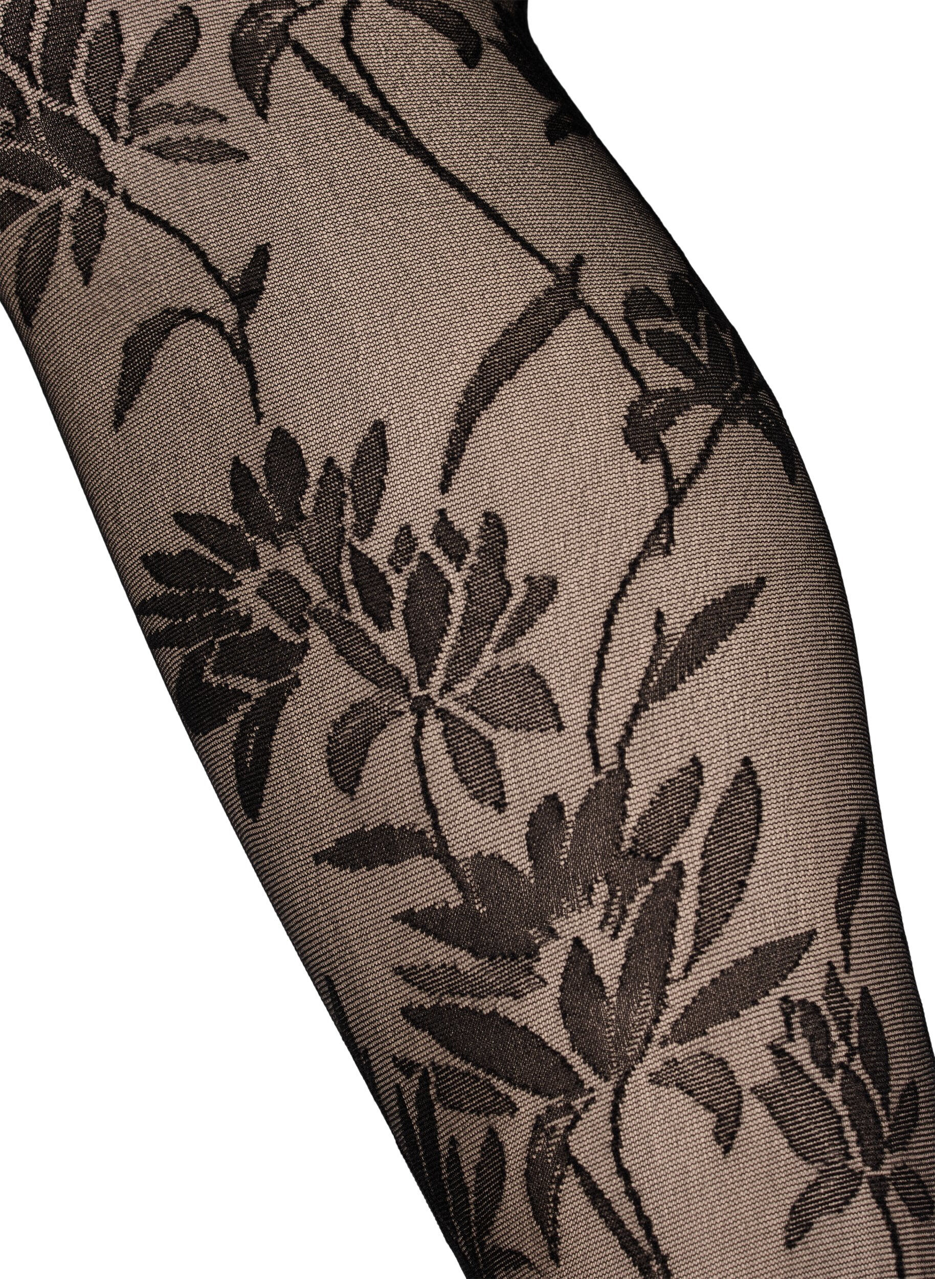 Zizzi Collants 25 deniers avec motif de feuilles, Black, Packshot image number 1