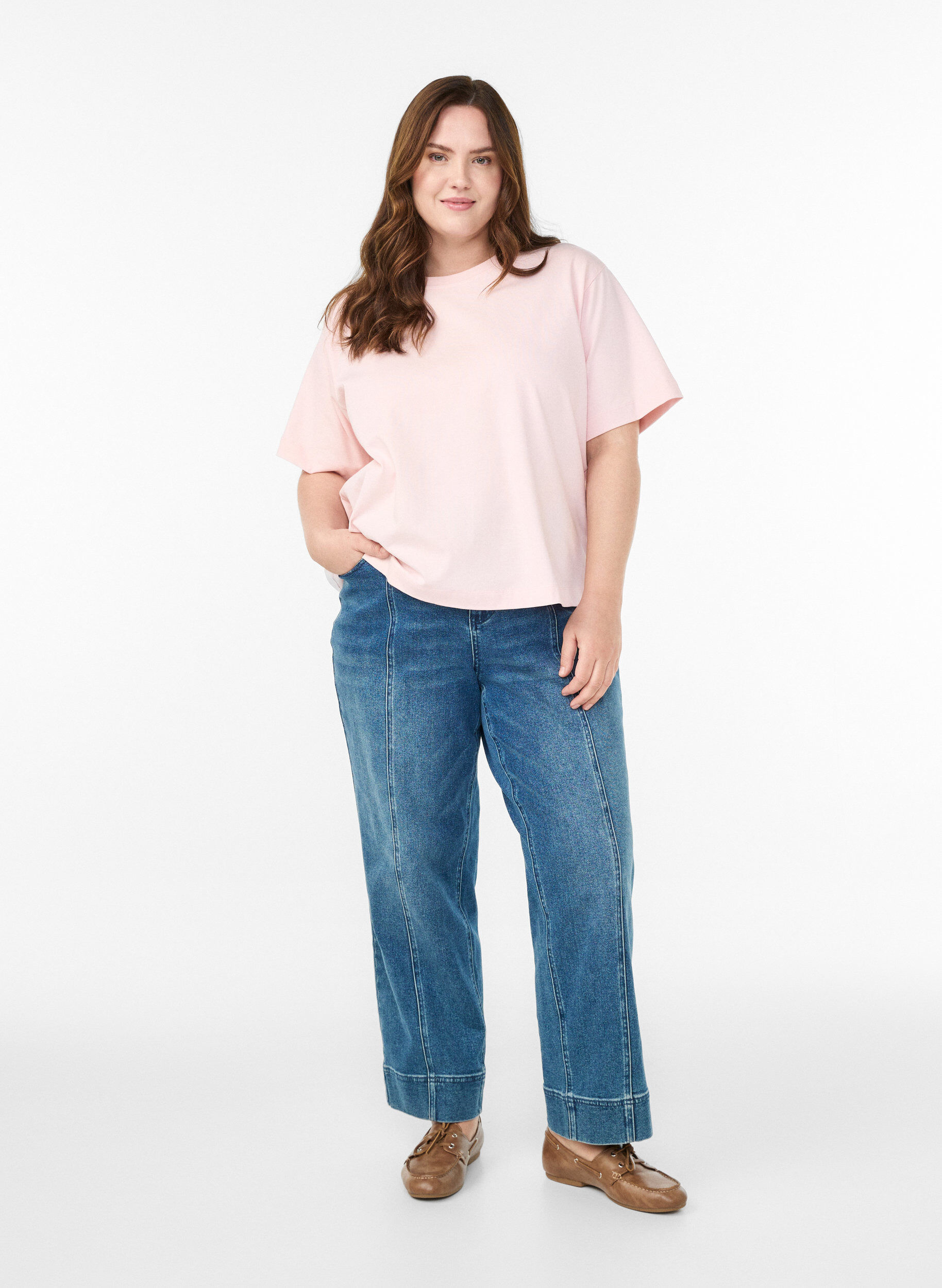 Zizzi T-shirt boxy en coton, Rose, Model image number 1