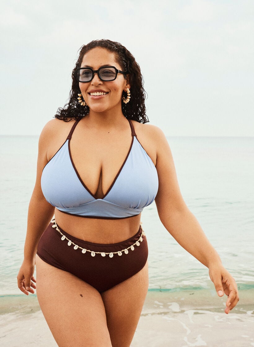 Omkeerbare bikinitop met V-hals en gekruiste bandjes op de rug, Bruin, Image image number 0