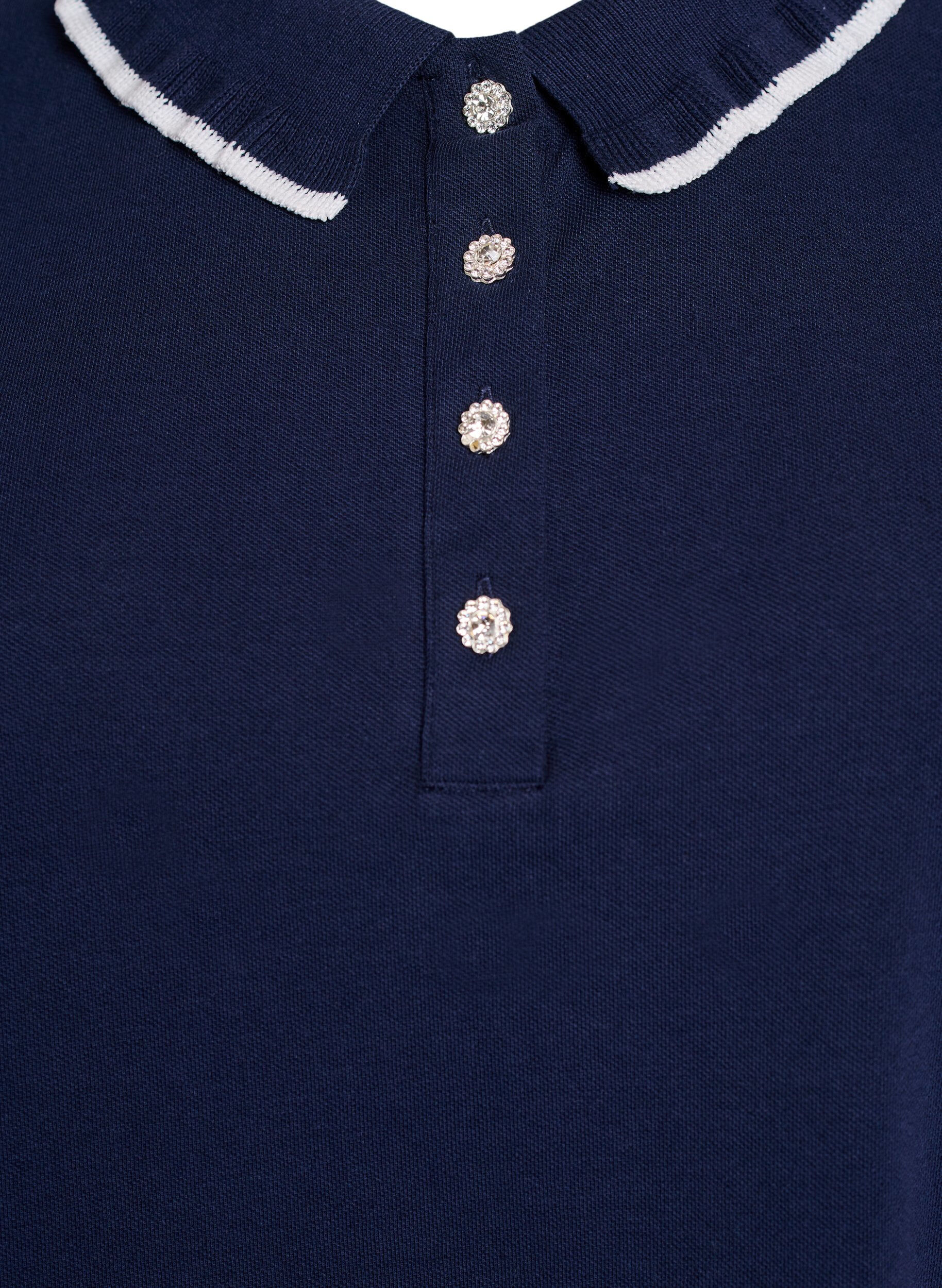 ZizziPolo shirt met strass knopen en ruches., Blauw, Packshot image number 2