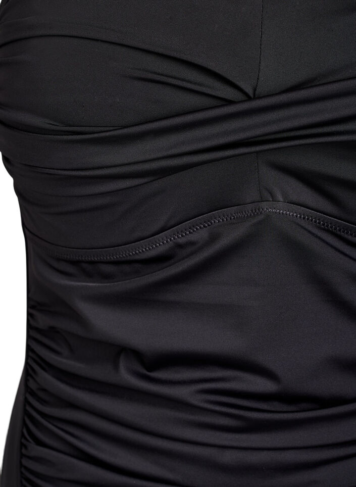 Straploze badpak met drapering en gewatteerde cups, Zwart, Packshot image number 2