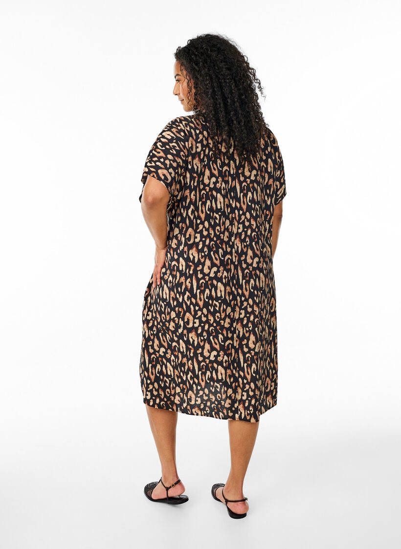 Jurk met V-hals van viscose, Zwart, Model image number 2