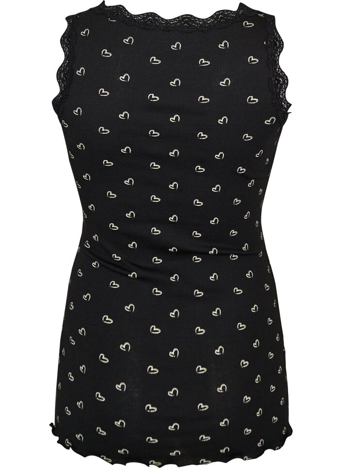 Top avec imprim&eacute; et bord en dentelle, Noir, Packshot image number 1