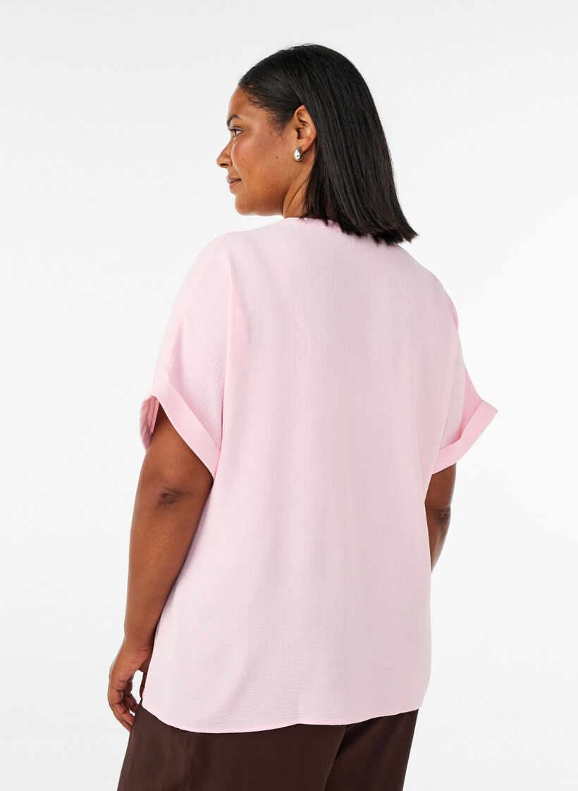 Luchtige blouse met korte mouwen, Roze, Model image number 2
