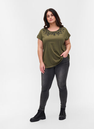 T-shirt en coton avec détails imprimés, Ivy Green Mel Leaf, Model image number 2