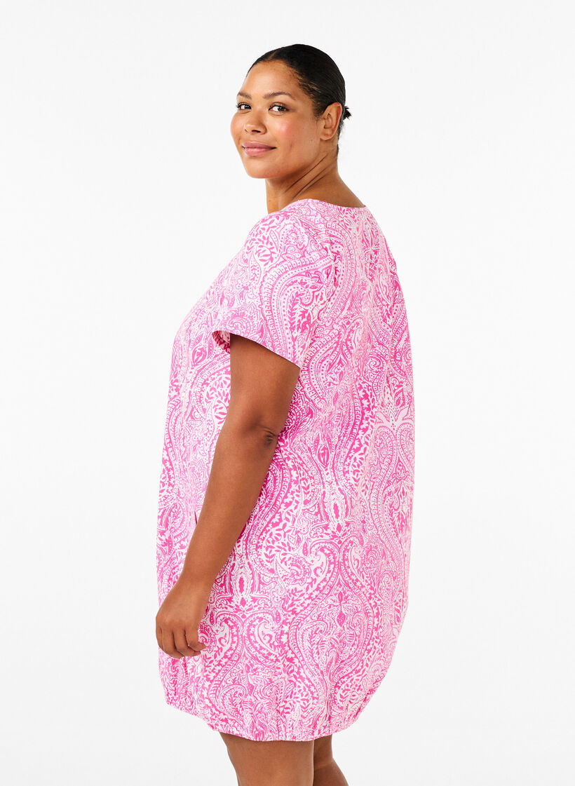 Robe en coton &agrave; manches courtes avec motifs cachemire imprim&eacute;s, Rose, Model image number 2
