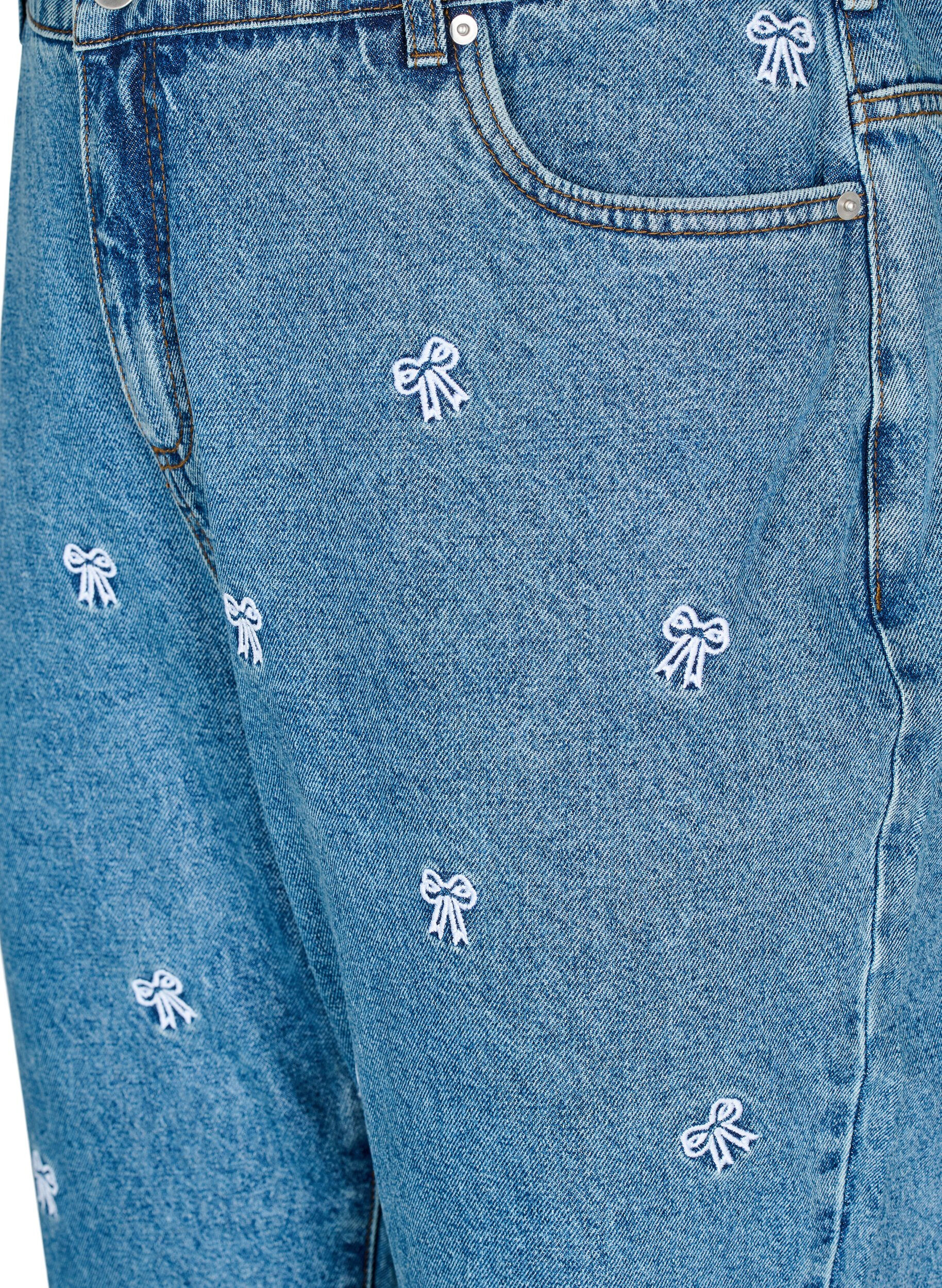 ZizziMille mom fit jeans met borduurwerk, Blauw, Packshot image number 2