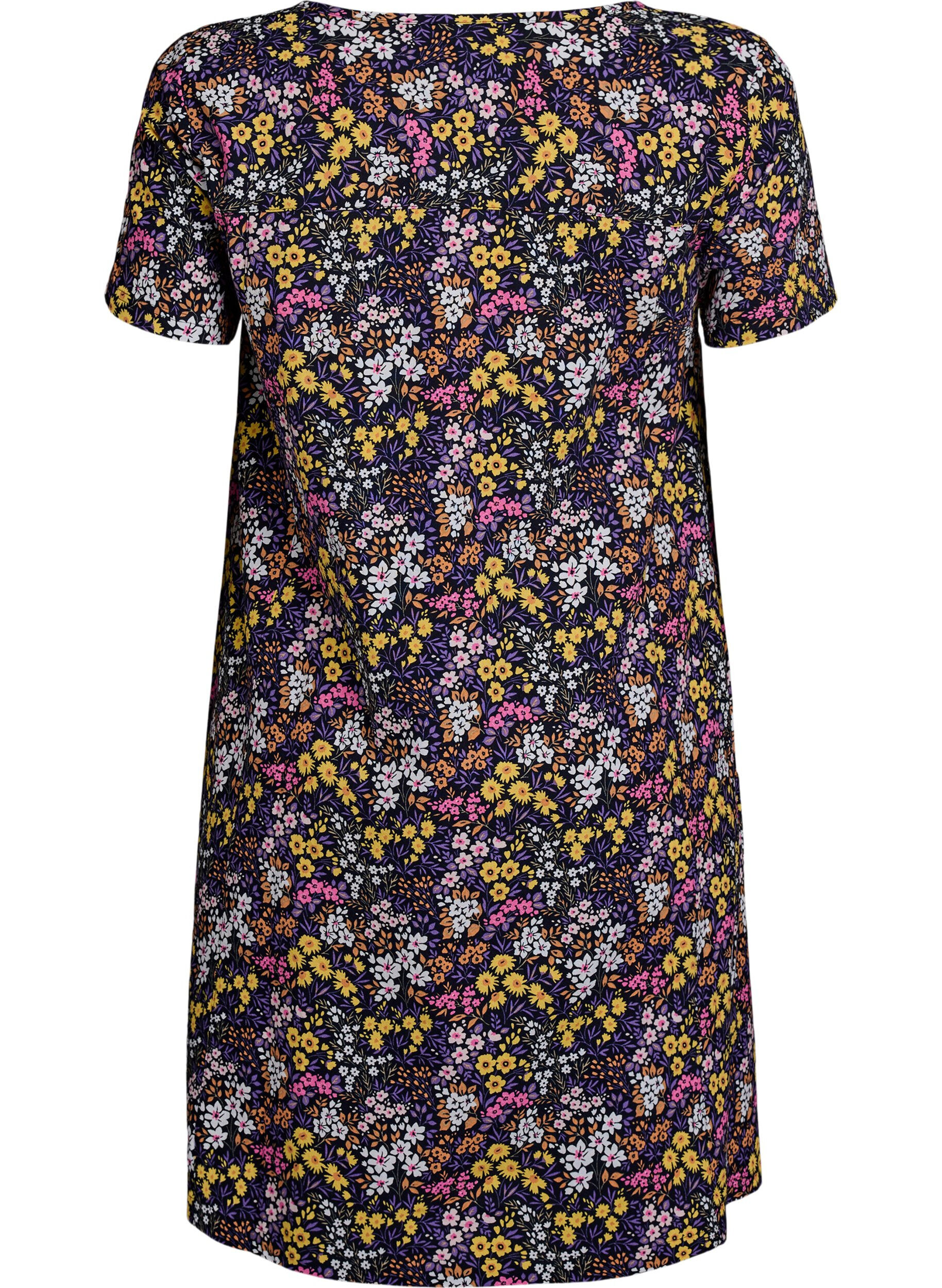Zizzi Robe courte &eacute;vas&eacute;e &agrave; imprim&eacute; floral, Bleu, Packshot image number 1