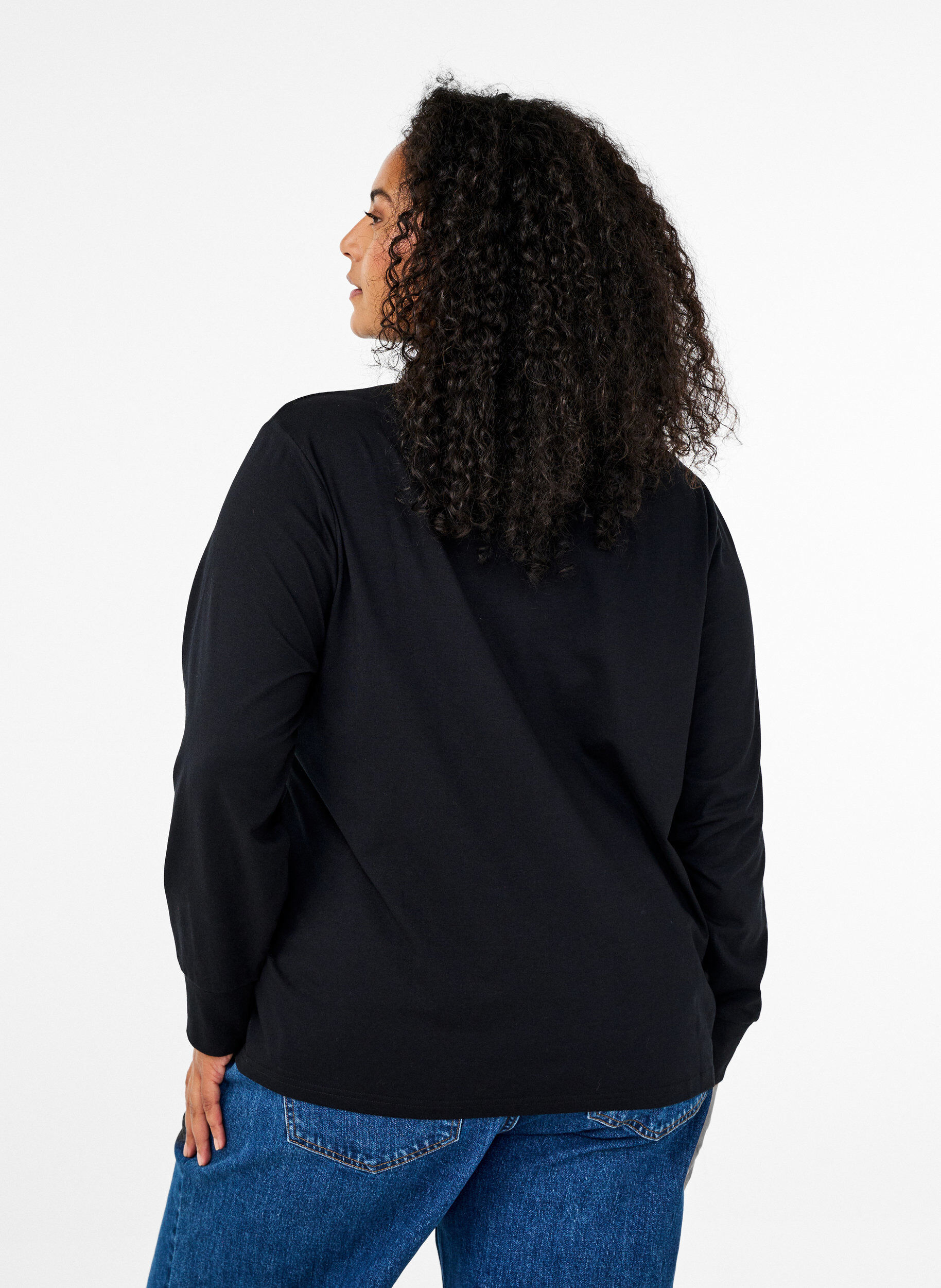 ZizziPolo shirt met lange mouwen en strepen, Zwart, Model image number 2