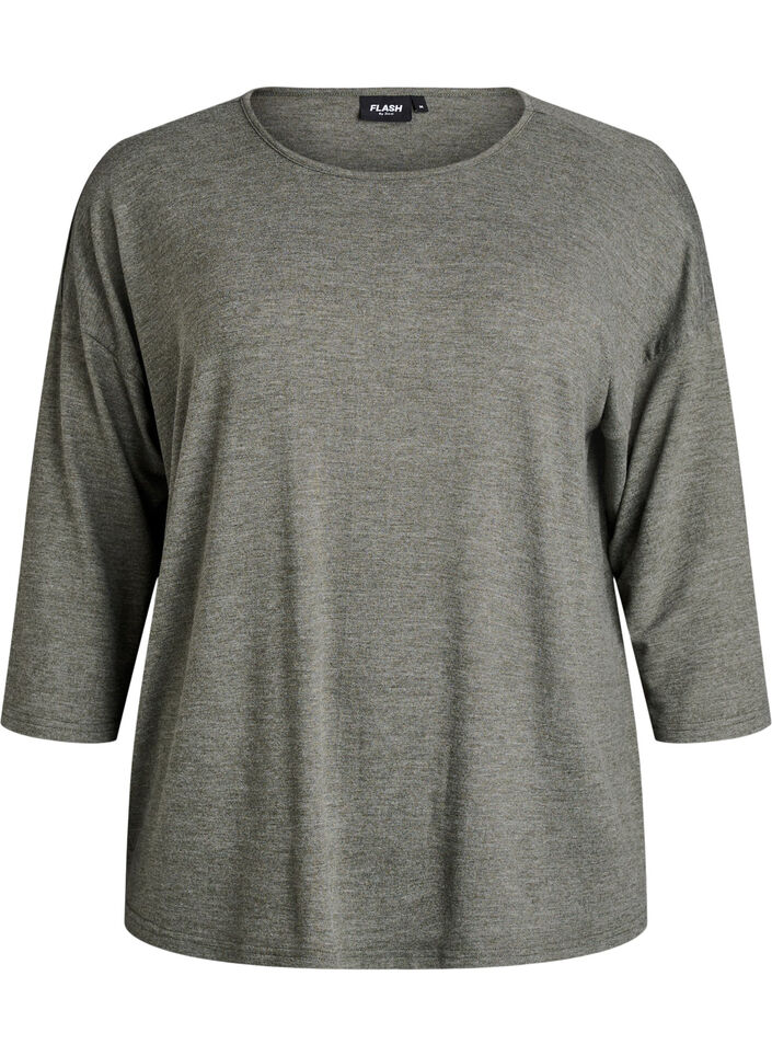 Jersey blouse met 3/4 mouwen, Groen, Packshot image number 0