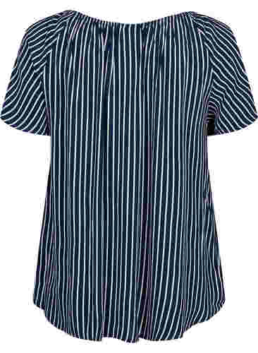Effen blouse van viscose met korte mouwen, Navy B./White Stripe, Packshot image number 1