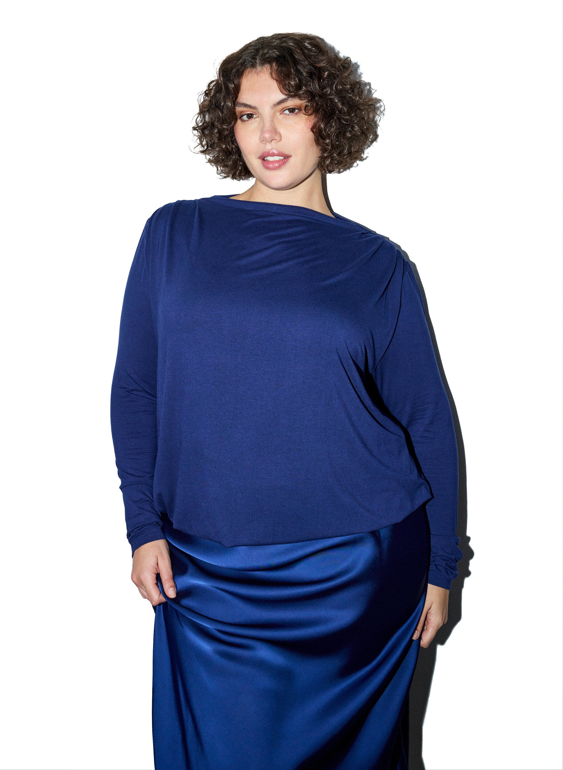 ZizziBlouse &agrave; encolure bateau et coupe ballon, Bleu, Model image number 0