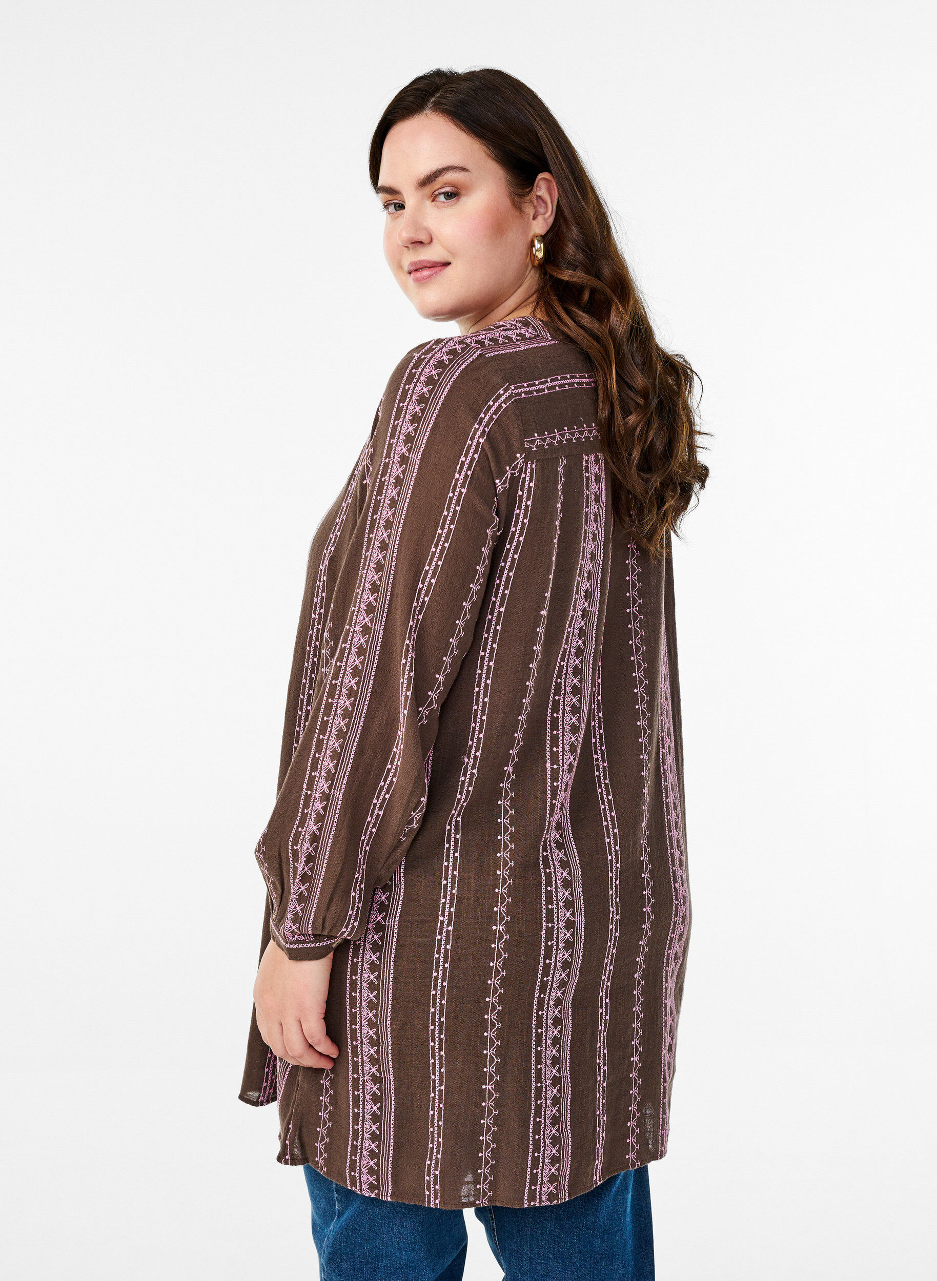 Zizzi Tunique avec motif brod&eacute;, Marron, Model image number 2
