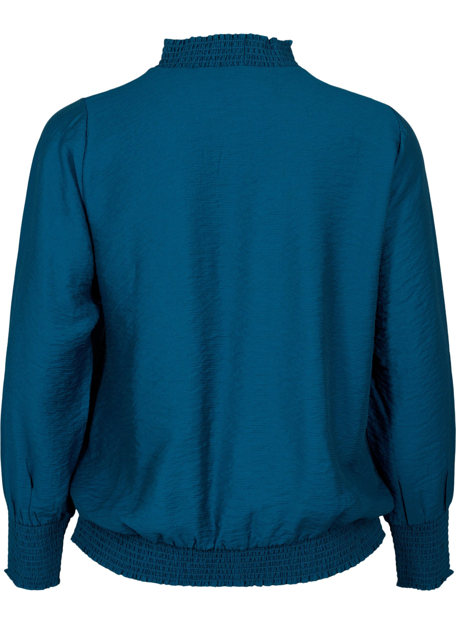 Zizzi Blouse en viscose avec smock, Reflecting Pond, Packshot image number 1