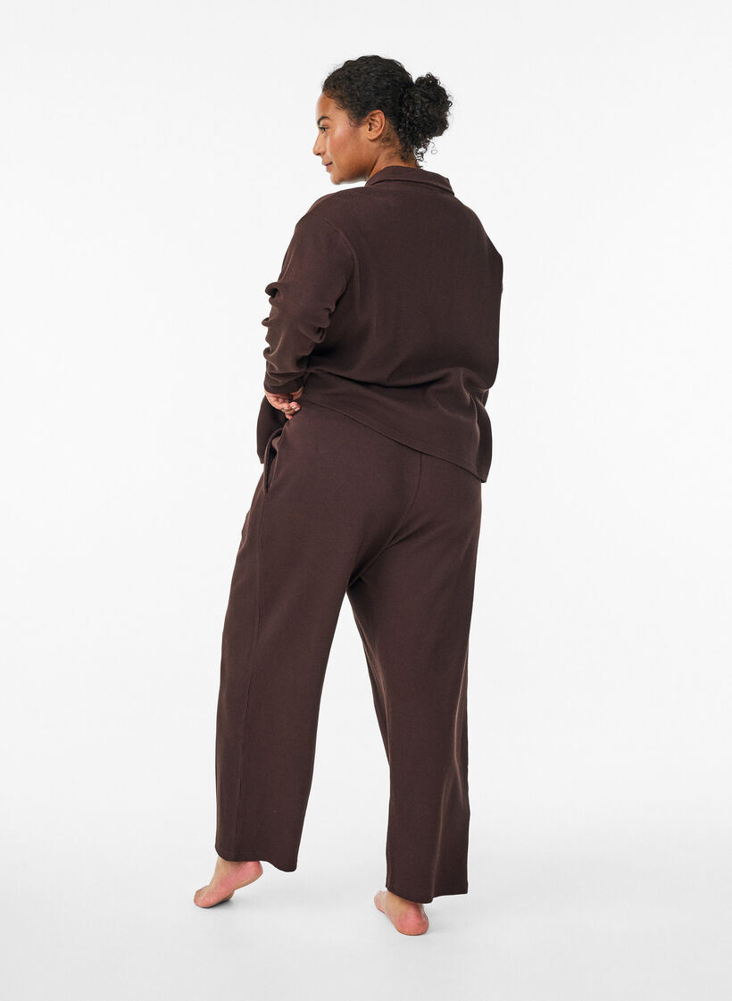 Pantalon en jersey côtelé à taille haute, Marron, Model image number 1