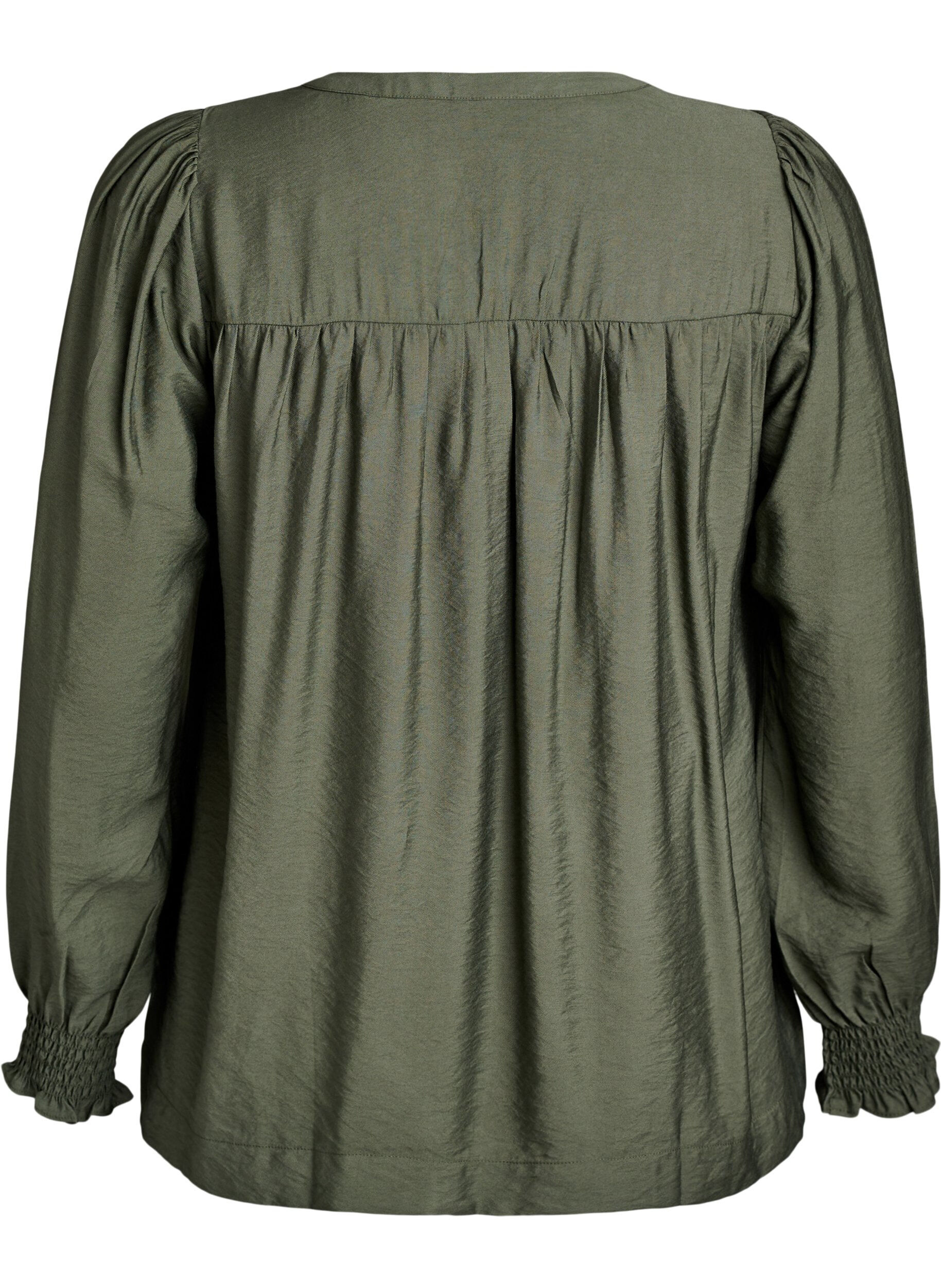 Zizzi Blouse en viscose avec smock et d&eacute;tails fronc&eacute;s, Vert, Packshot image number 1
