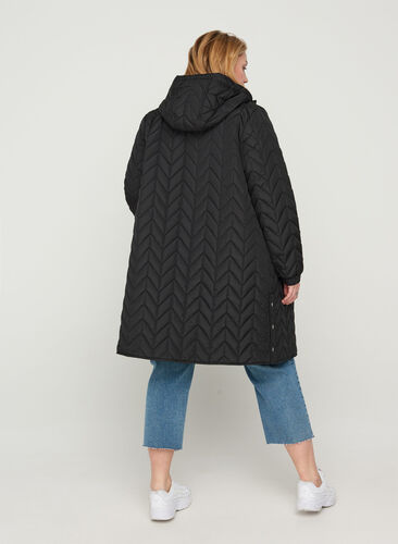 Gewatteerde jas met capuchon, Black, Model image number 1