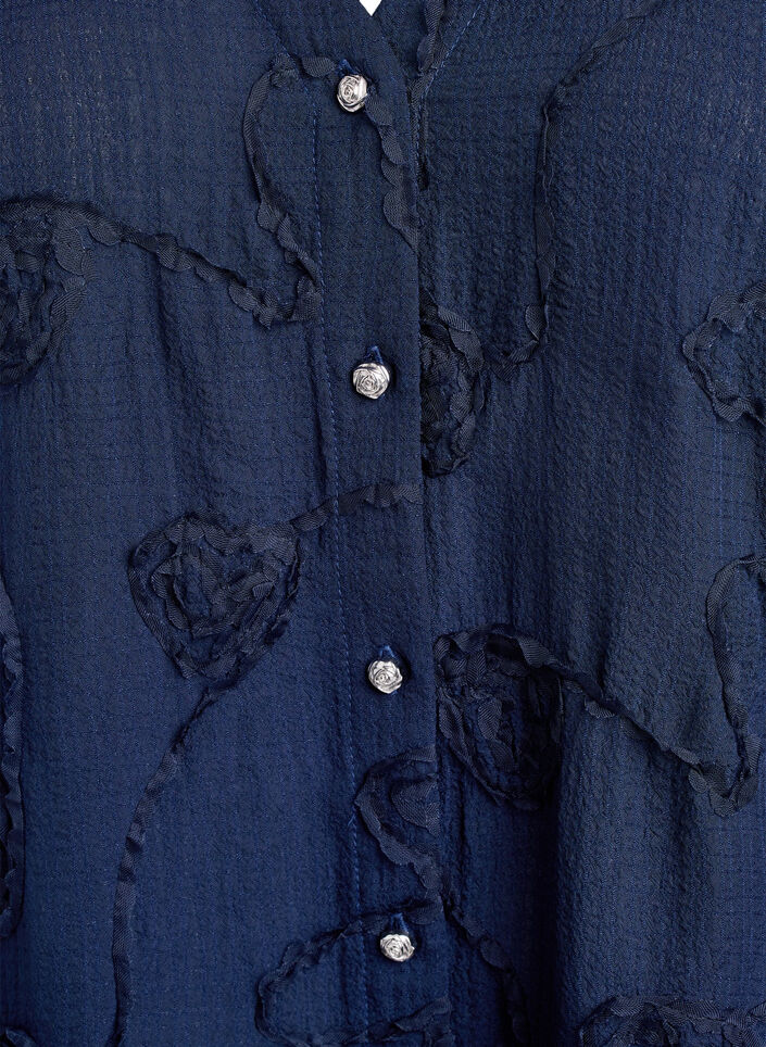 Shirtblouse met korte mouwen en 3D-bloeimeffect, Blauw, Packshot image number 2