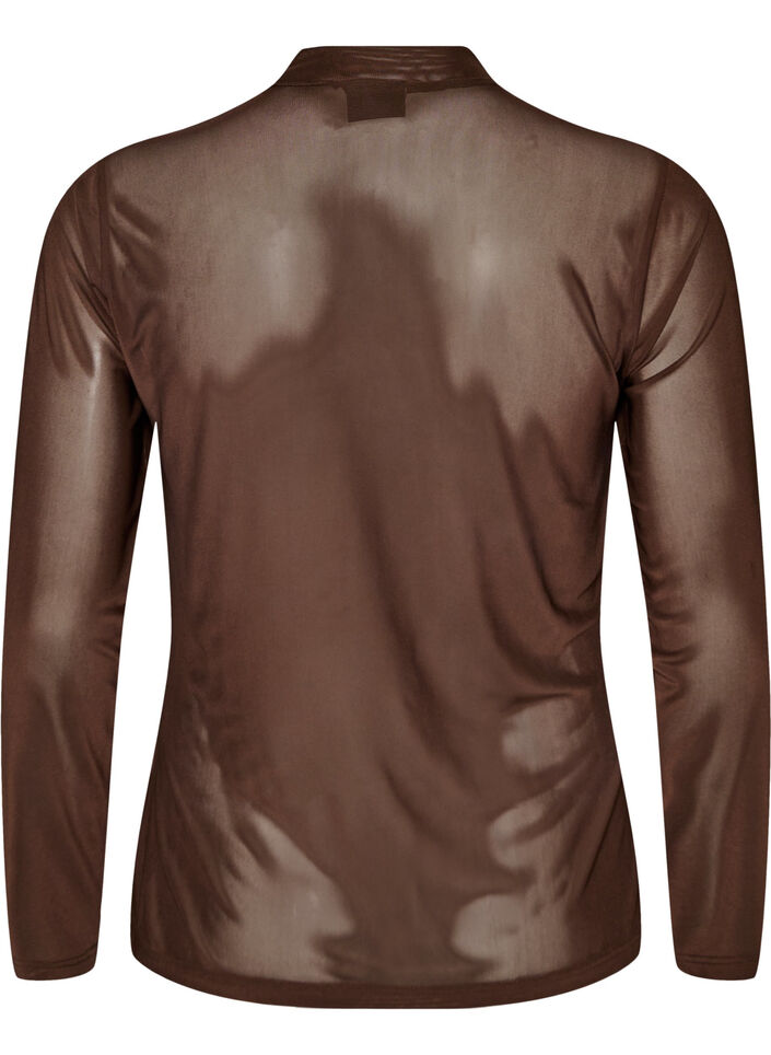 Getailleerde blouse van mesh met lange mouwen, Bruin, Packshot image number 1