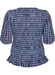 Blouse smock&eacute;e &agrave; carreaux vichy et ourlet &agrave; volants, Bleu, Packshot image number 1