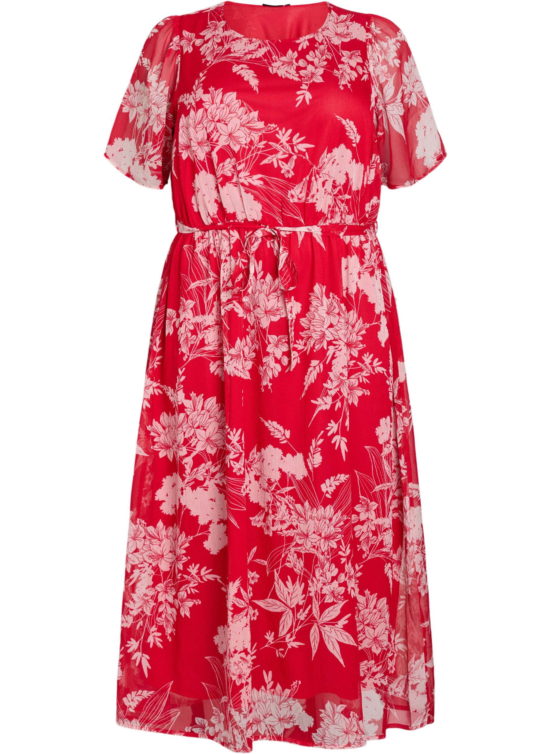 ZizziLange chiffon jurk met bloemenprint, Red Flower AOP, Packshot image number 0