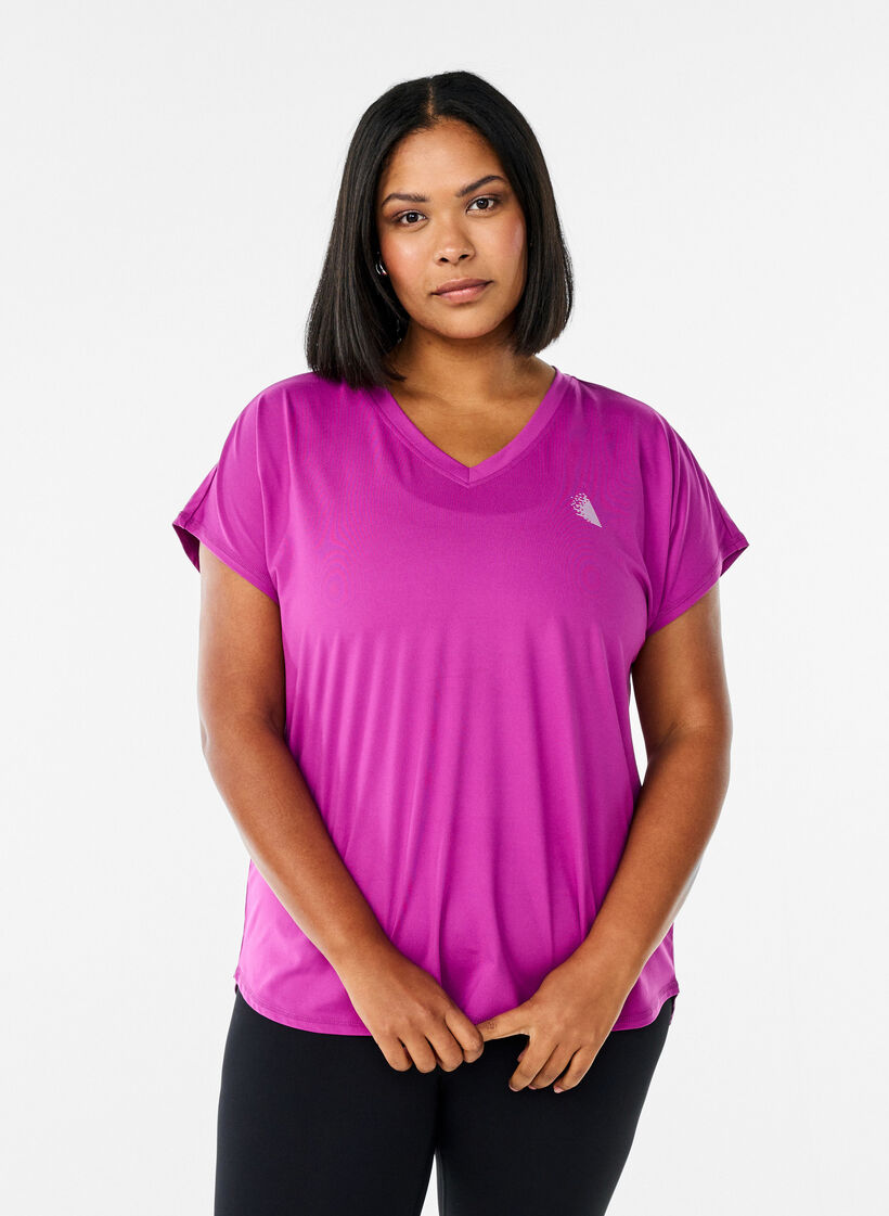 Sportief t-shirt met korte mouwen en v-hals, Paars, Model image number 0
