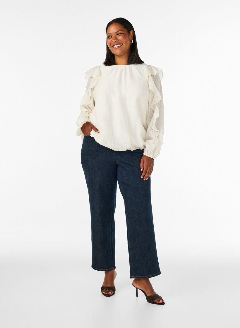 Blouse met ruches en ballonvorm, Vanille, Model image number 1