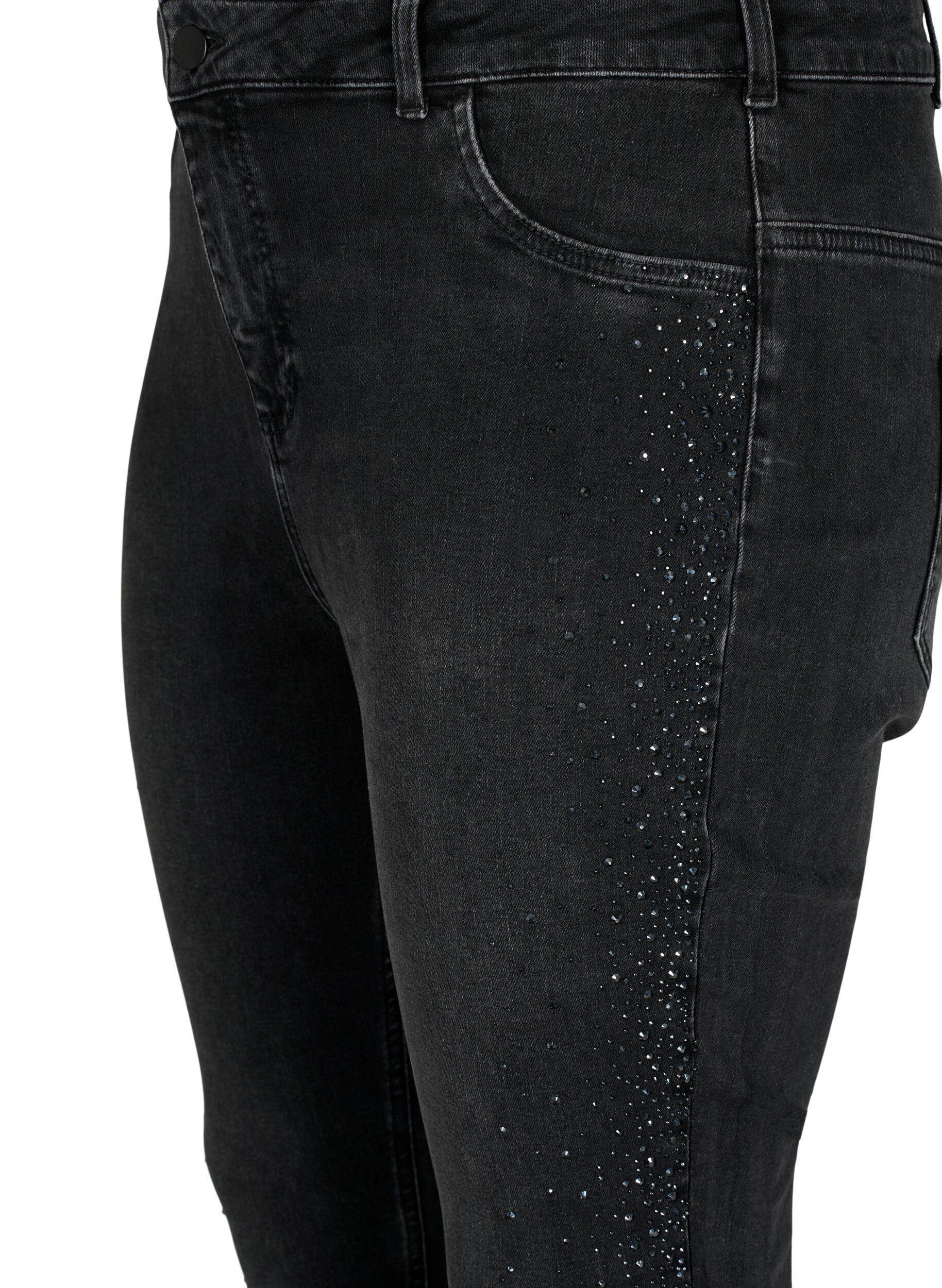 Zizzi Amy jeans met hoge taille en strassteentjes, Grey Denim, Packshot image number 2