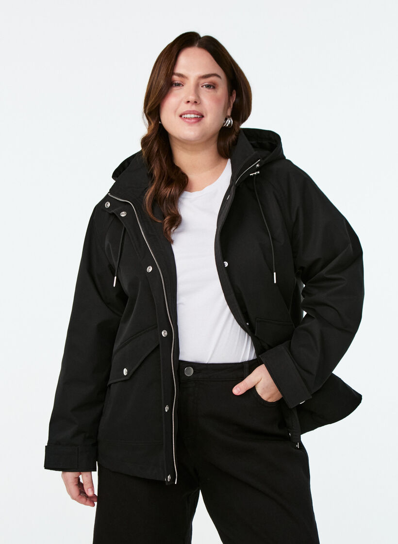 Veste courte de printemps avec capuche amovible, Noir, Model image number 0