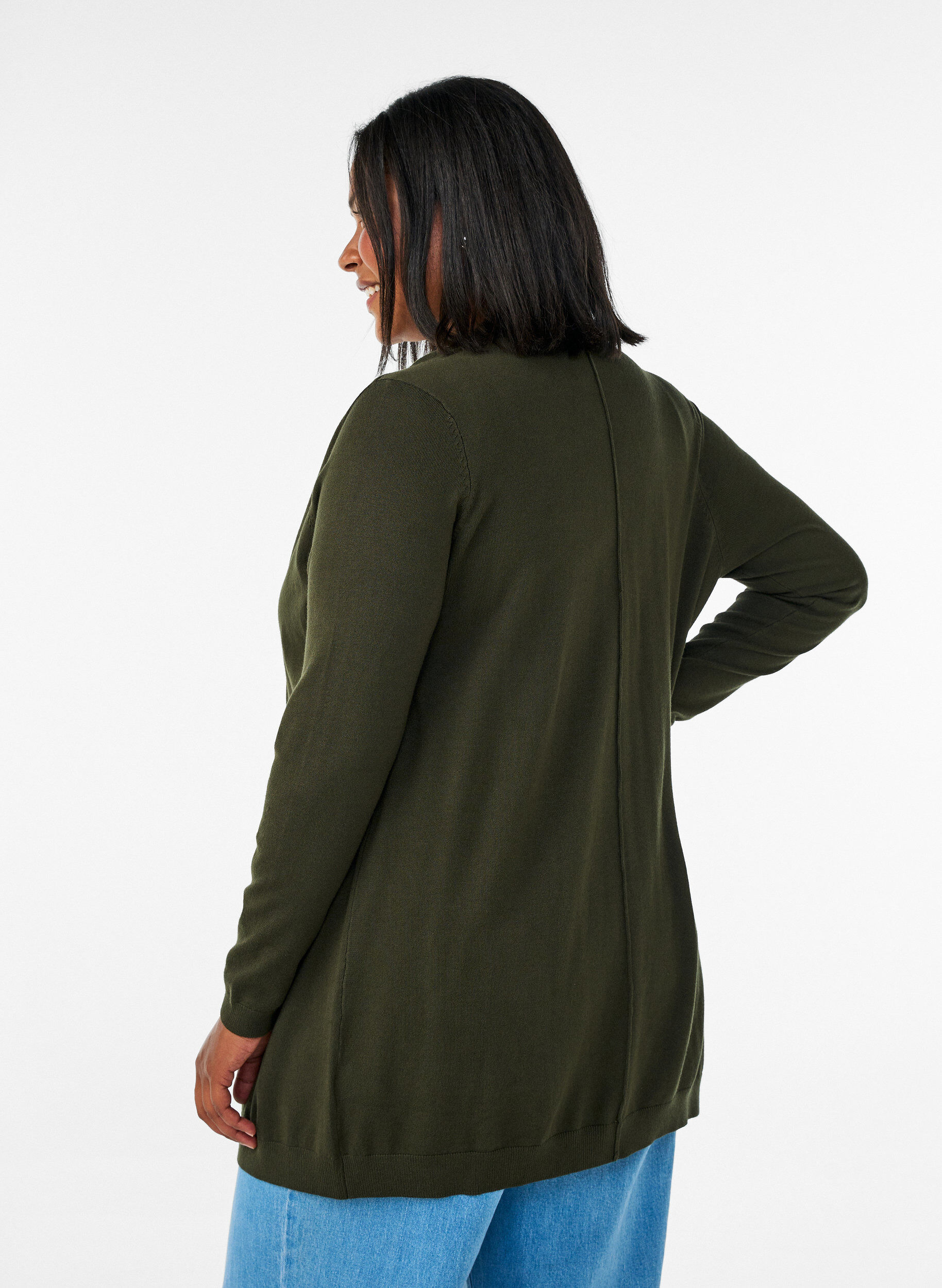 ZizziLong cardigan tricot&eacute; dans un m&eacute;lange de viscose, Vert fonc&eacute;, Model image number 2