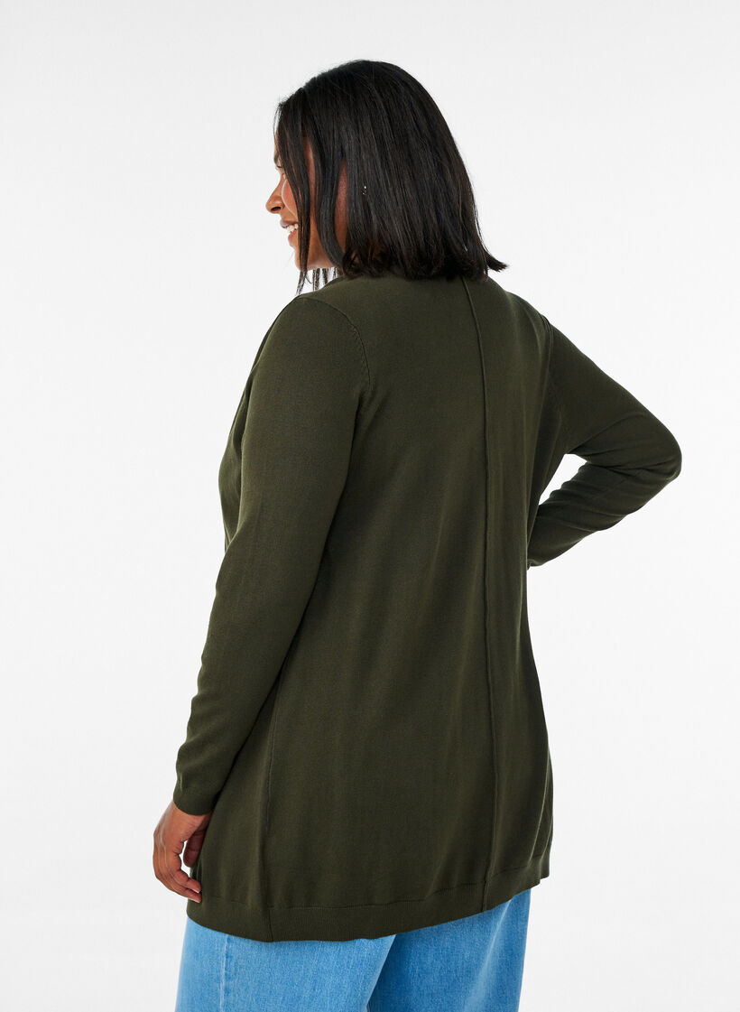 Long cardigan tricot&eacute; dans un m&eacute;lange de viscose, Vert fonc&eacute;, Model image number 2