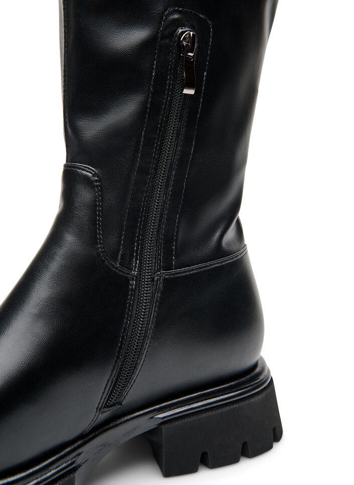 Botte haute en similicuir avec une semelle &eacute;paisse, Noir, Packshot image number 3