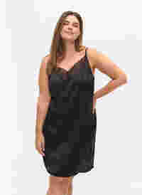 Pyjama jurk met kanten details, Black, Model