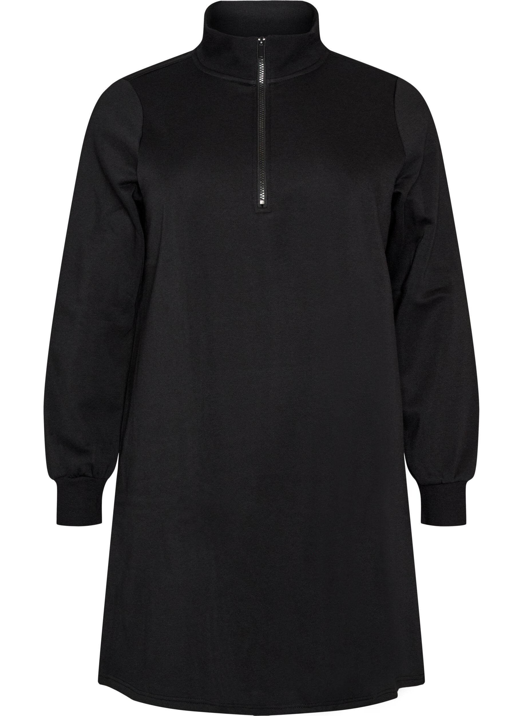 ZizziSweatshirtjurk met hoge ribkraag en rits, Zwart, Packshot image number 0