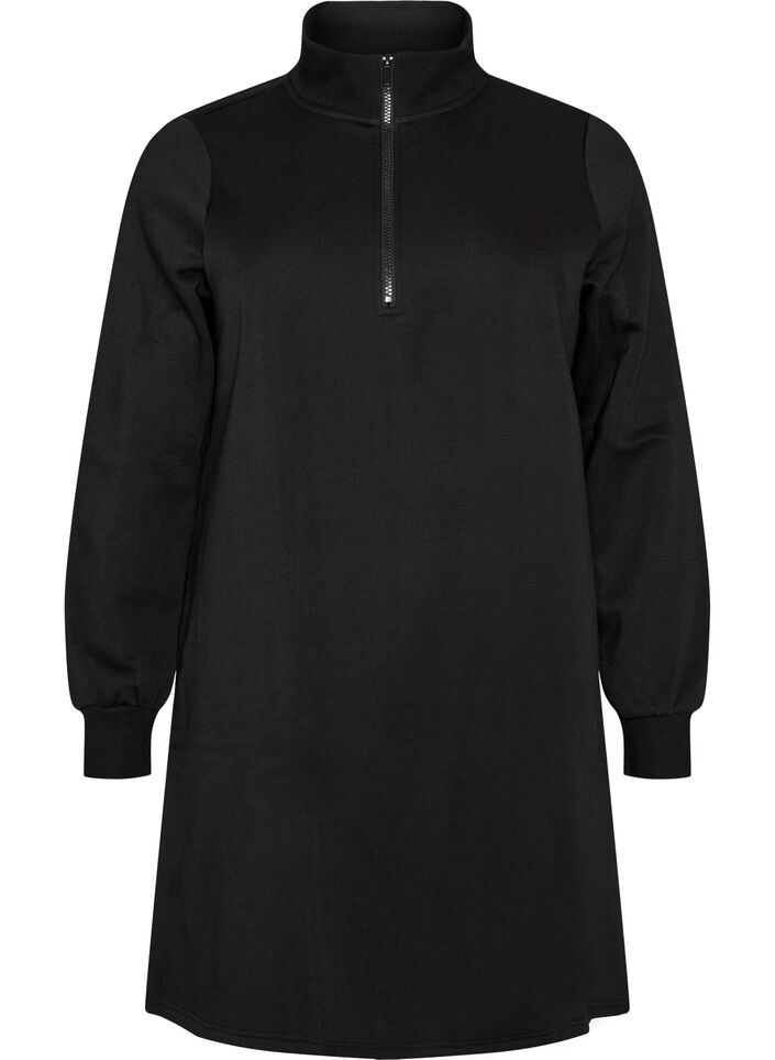 Sweatshirtjurk met hoge ribkraag en rits, Zwart, Packshot image number 0
