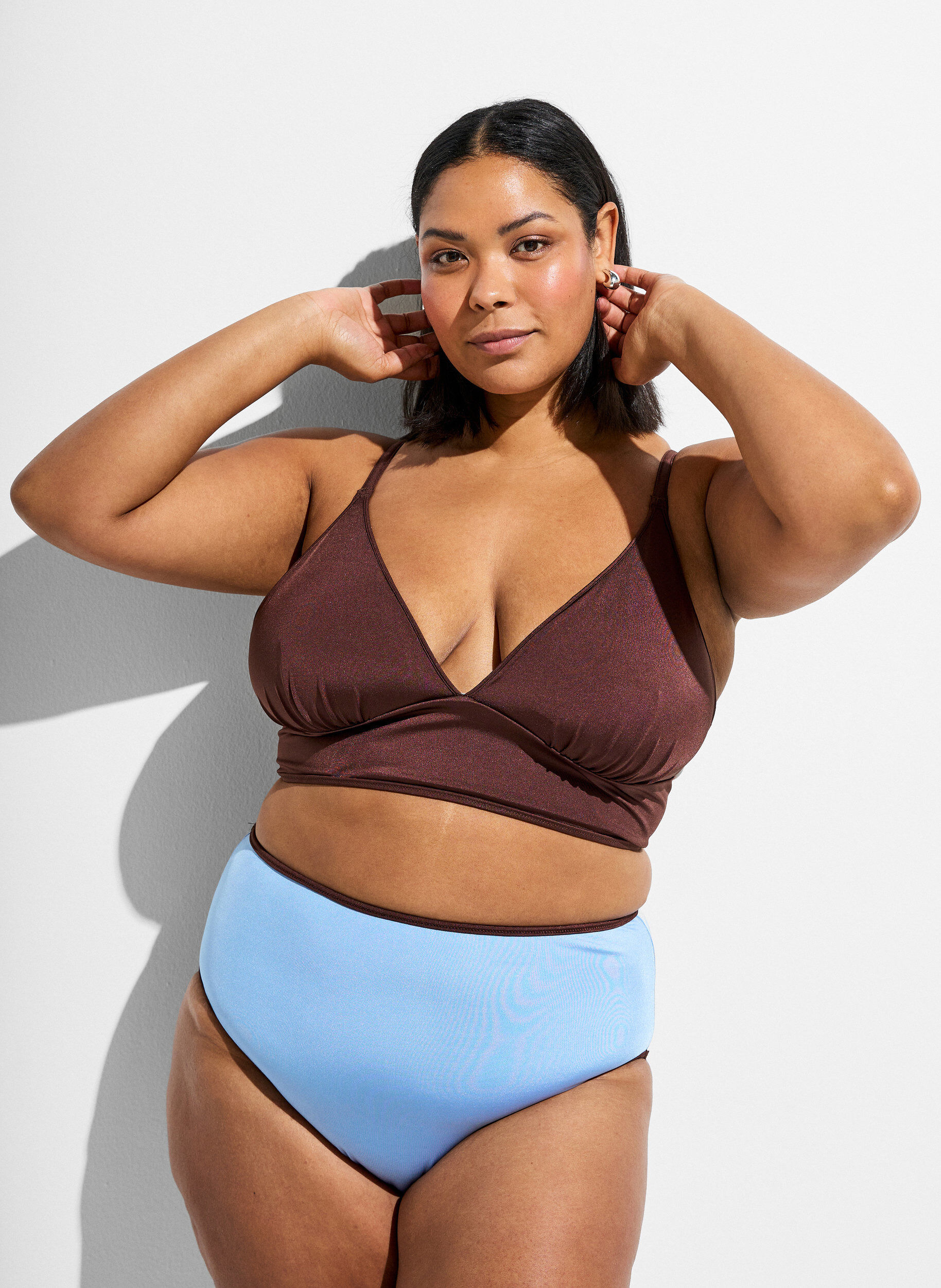 Bas de bikini r&eacute;versible taille standard, Marron, Model