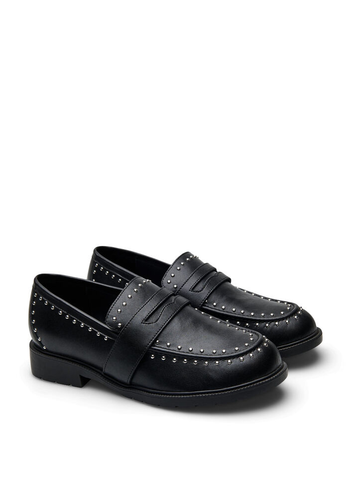 Large - Mocassins en cuir avec clous, Noir, Packshot image number 1