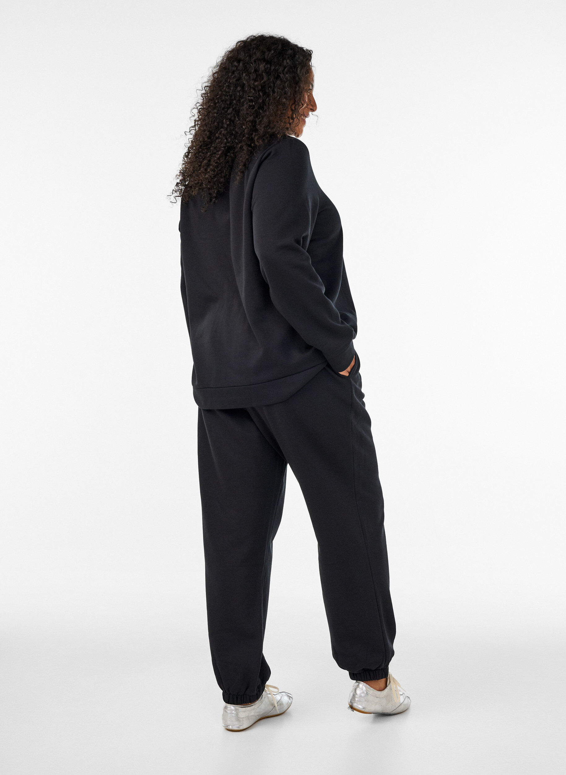ZizziSweatpants met hoge taille en trekkoord, Zwart, Model image number 1