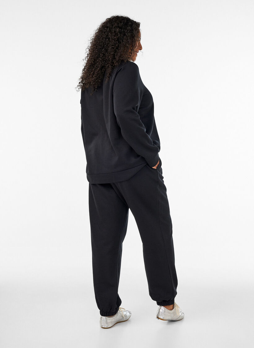 Sweatpants met hoge taille en trekkoord, Zwart, Model image number 1