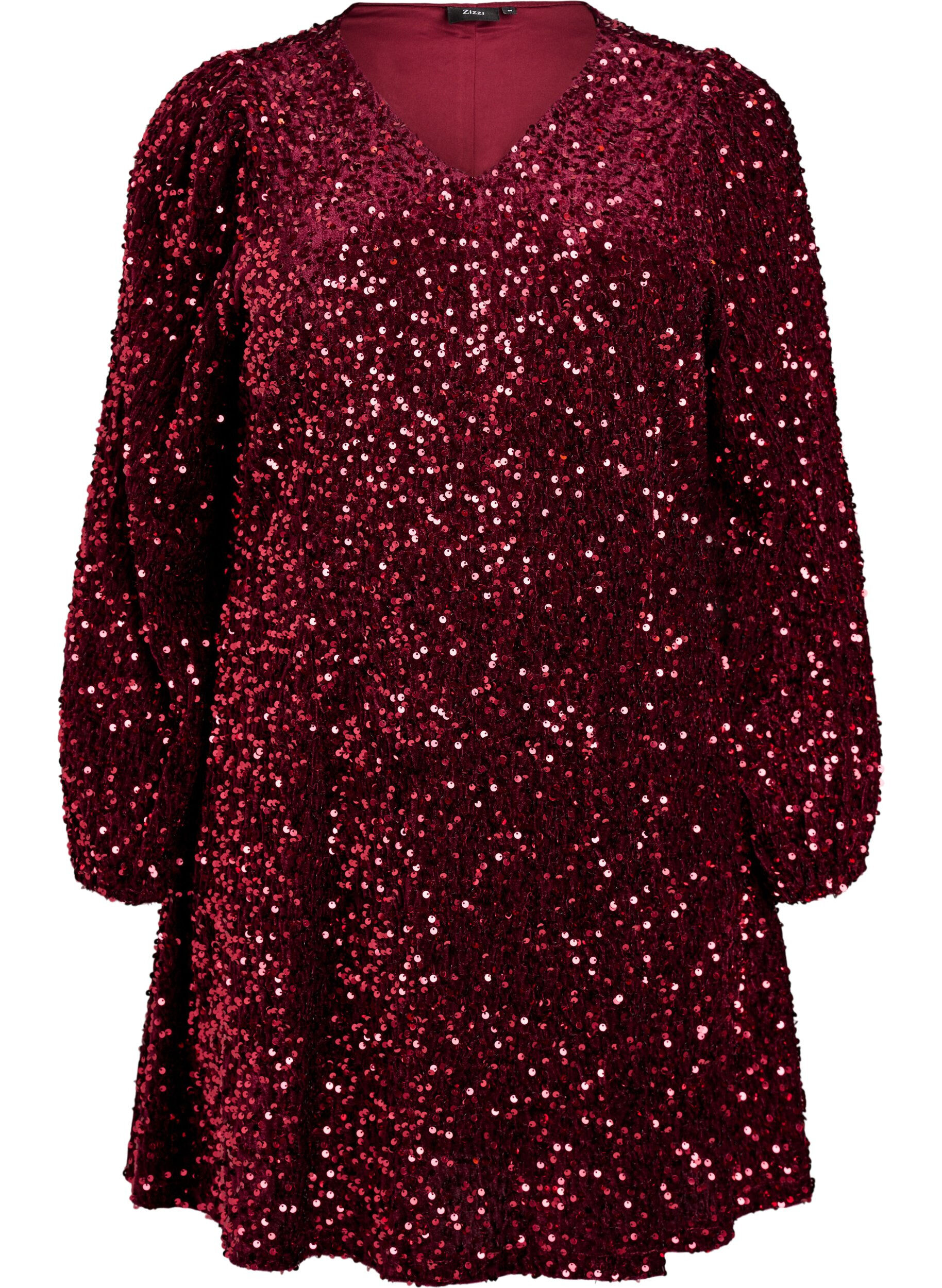 Zizzi Robe courte &eacute;vas&eacute;e &agrave; sequins, Rouge, Packshot image number 0
