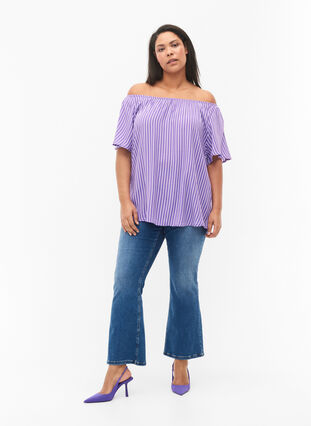 Gestreepte blouse van viscose met korte mouwen, Deep L./White Stripe, Model image number 2