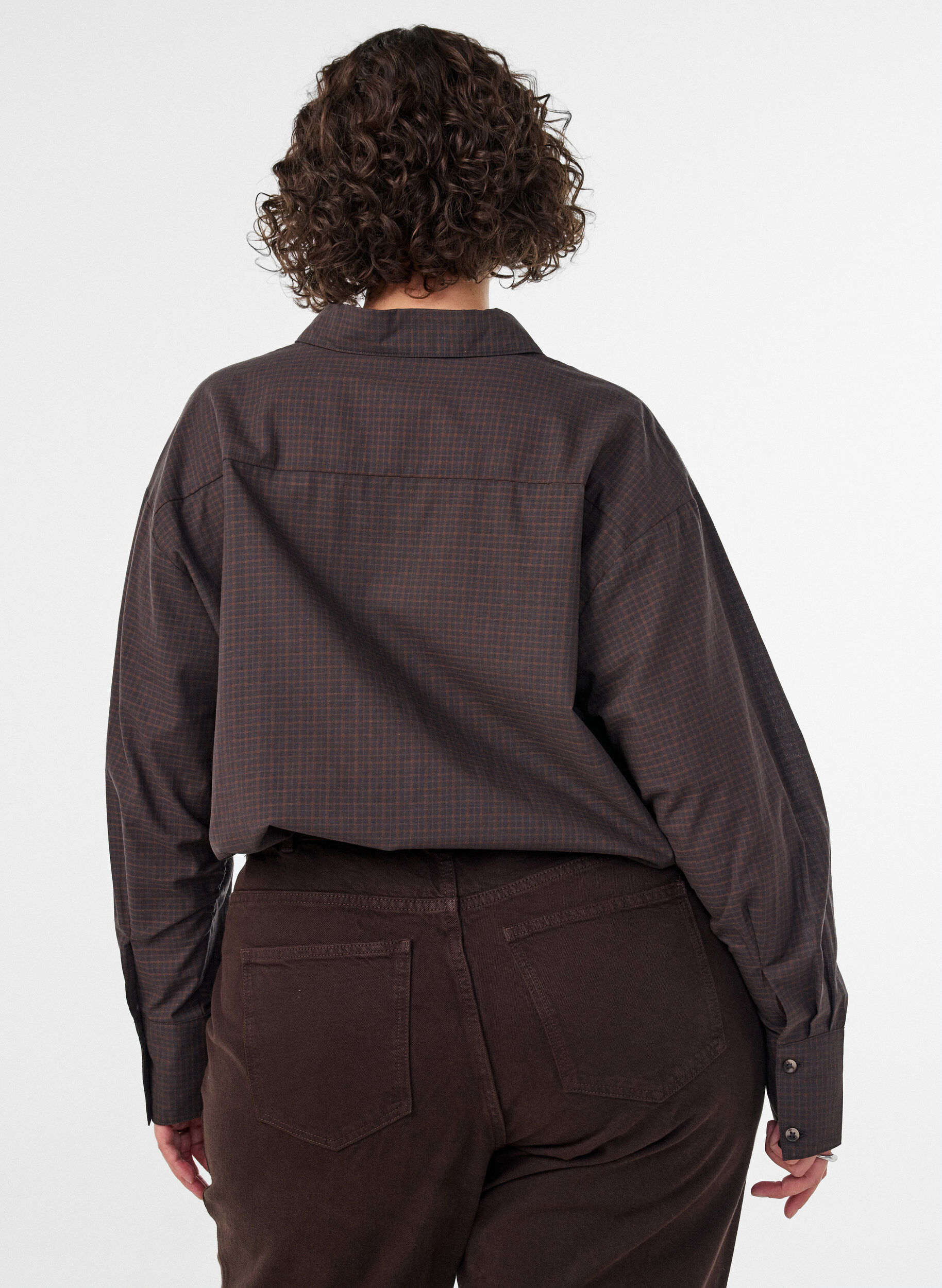 ZizziKatoenen overhemd met ruitpatroon, Bruin, Model image number 2