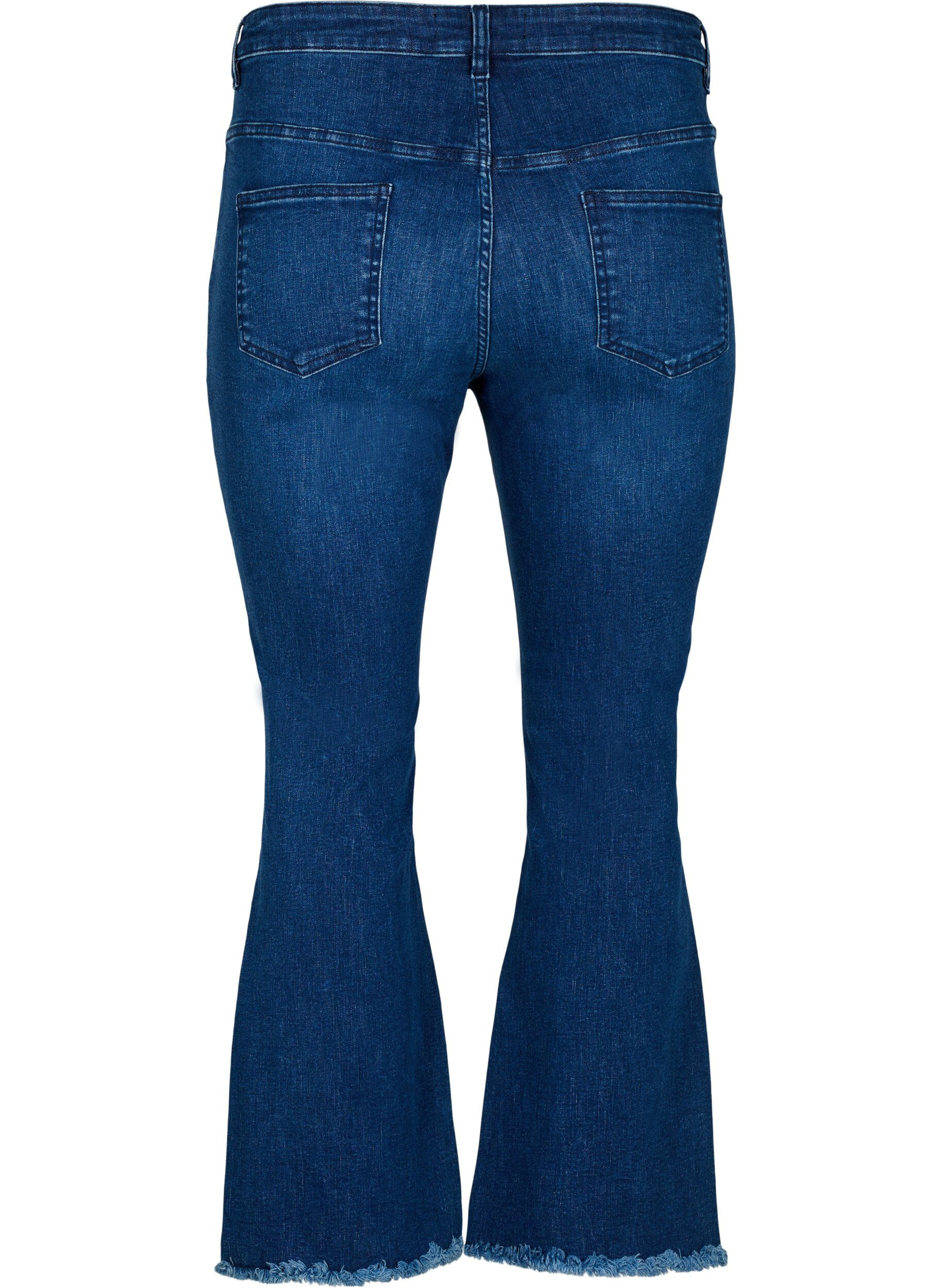 ZizziEllen bootcut jeans met rauwe rand, Blue denim, Packshot image number 1