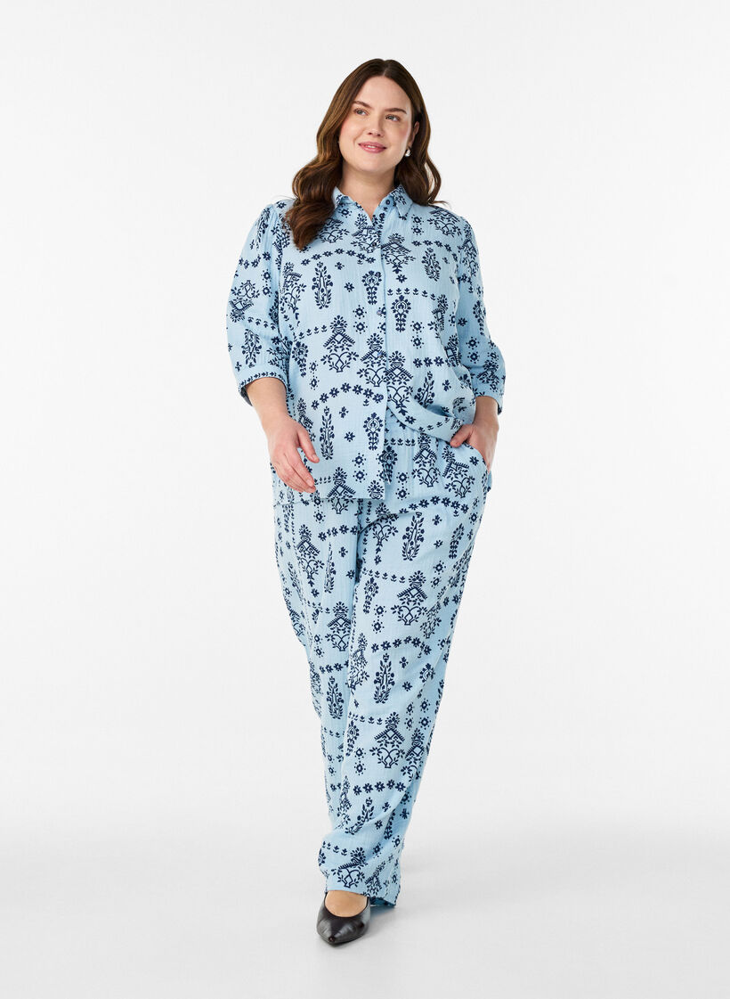 Chemisier &agrave; manches 3/4, Bleu Clair, Model image number 1